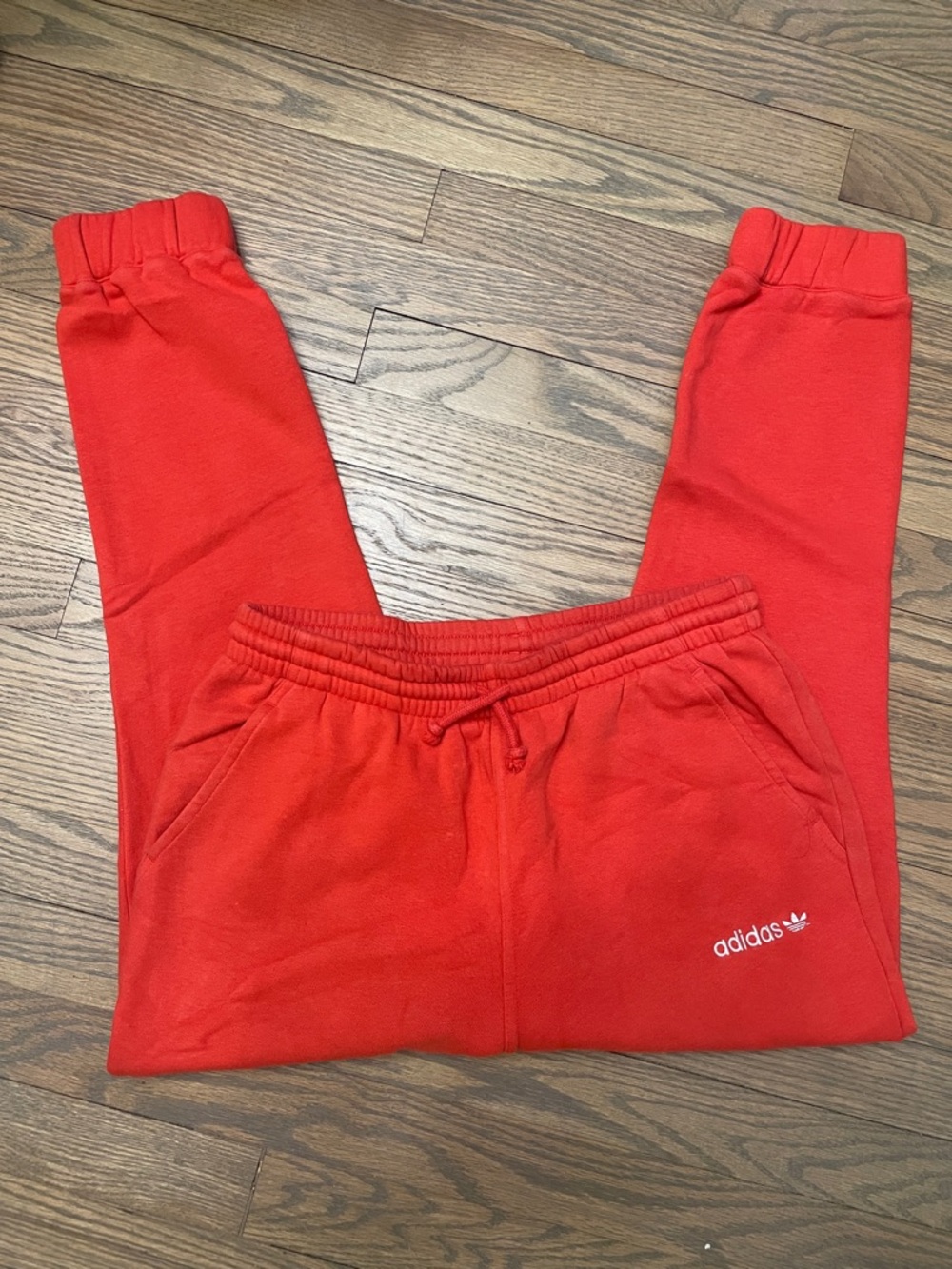 adidas orange Fleece Joggers with Drawstring Waist S